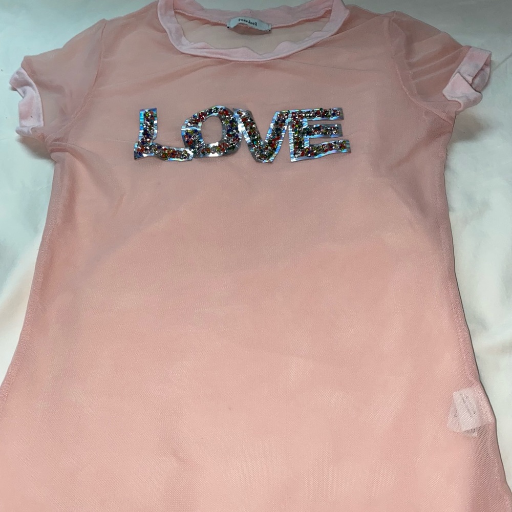 Cropped pink mesh t-shirt